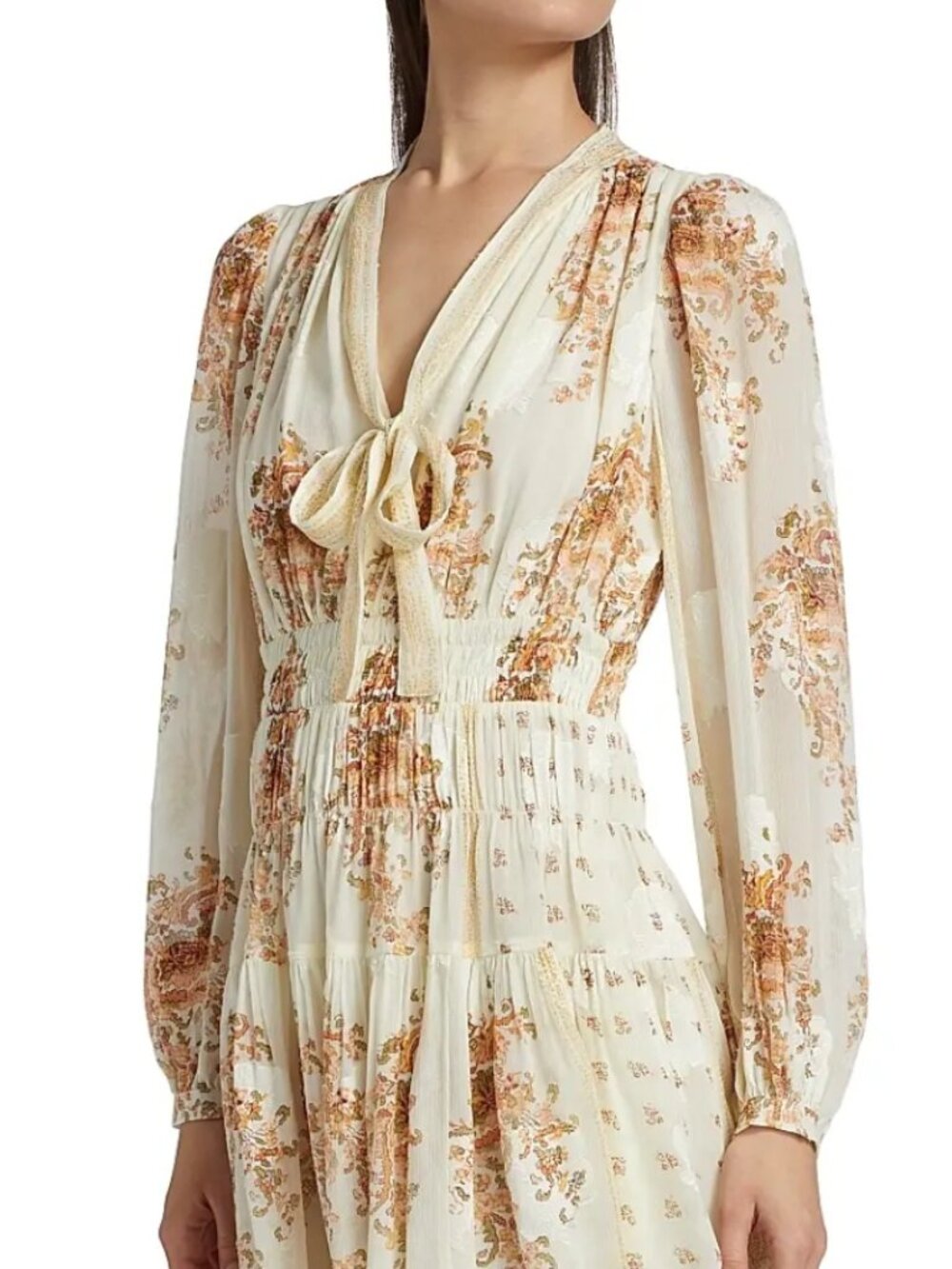 NWOT Maris Necktie Long Sleeve Mini Dress in Soleil M $790